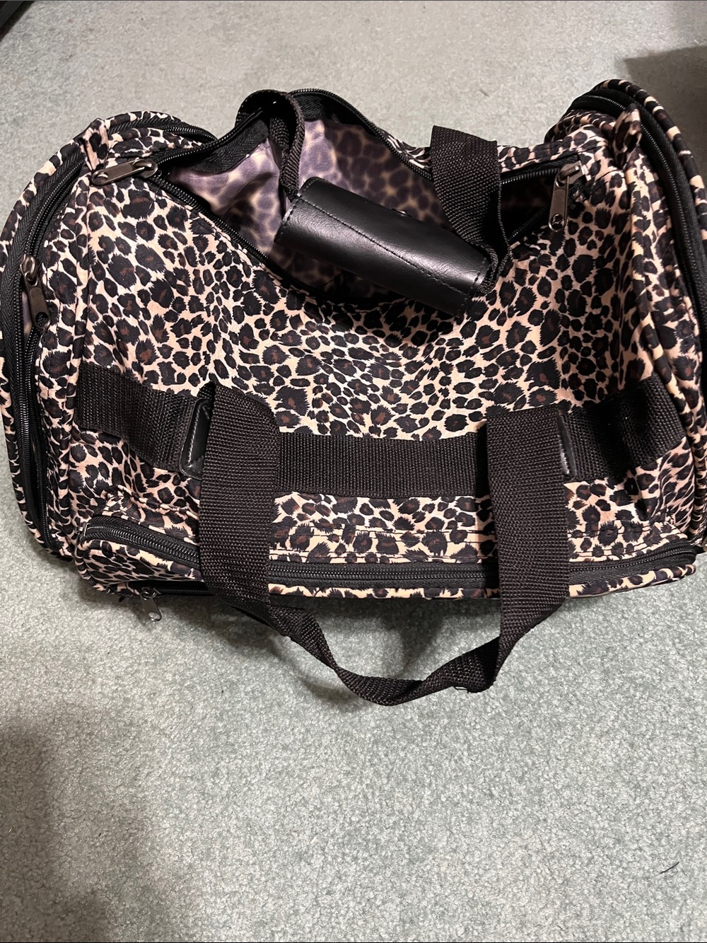 Leopard Print Travel Weekender Bag in Beige and Black